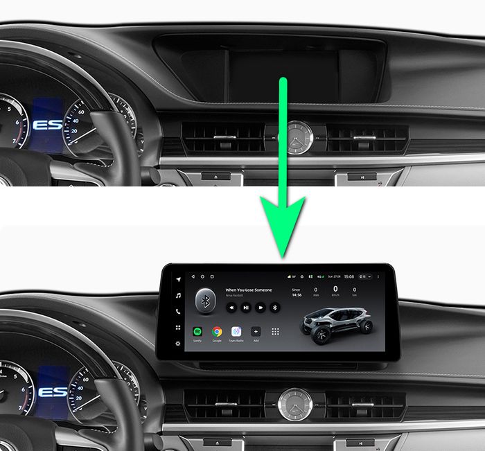 Магнитола для Lexus ES250 2012-2015 (монохром) - Teyes LUX ONE монитор 12.3" 2K QLED на Android 10, Быстрая, CarPlay, 4G SIM-слот, джойстик