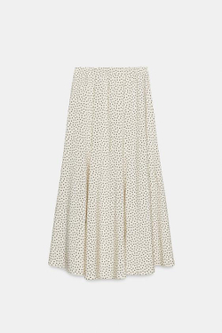 ZARA РАСКЛЕШЕННАЯ ЮБКА МИДИ В ГОРОШЕК, ЭКРЮ/ЧЕРНЫЙ