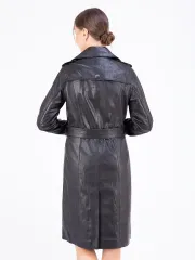 Тренч длинный кожаный с поясом плащ на весну