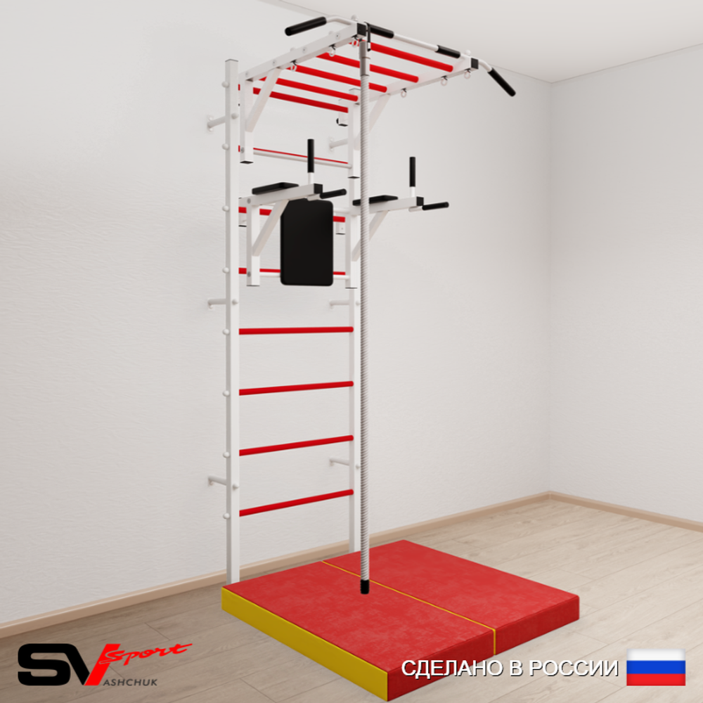 Шведская стенка Sv Sport усиленная 6404 (Турник рукоход/Брусья/Канат/Мат 1м)