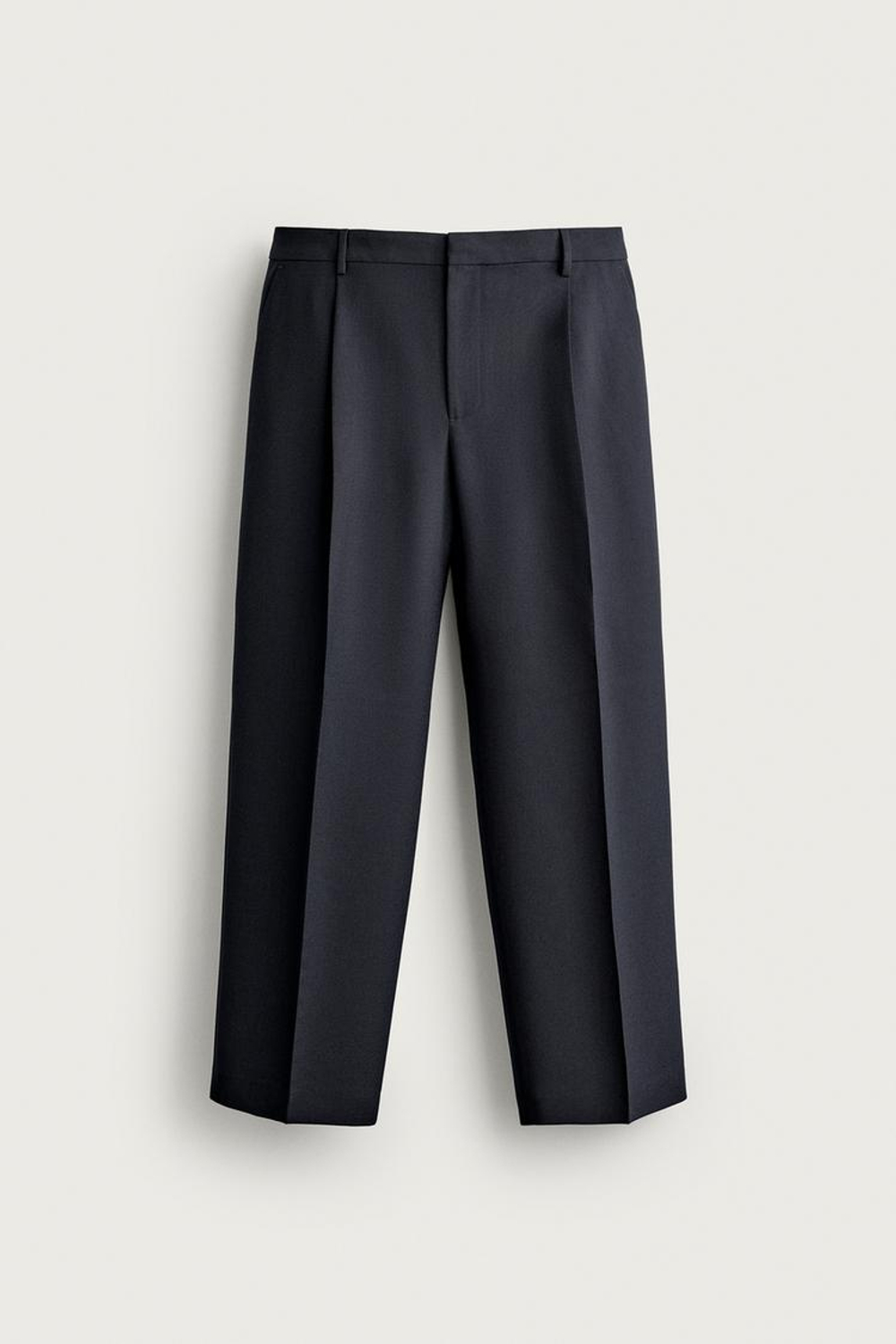 ZARA БРЮКИ RELAXED FIT СО СКЛАДКАМИ, МОРСКОЙ СИНИЙ