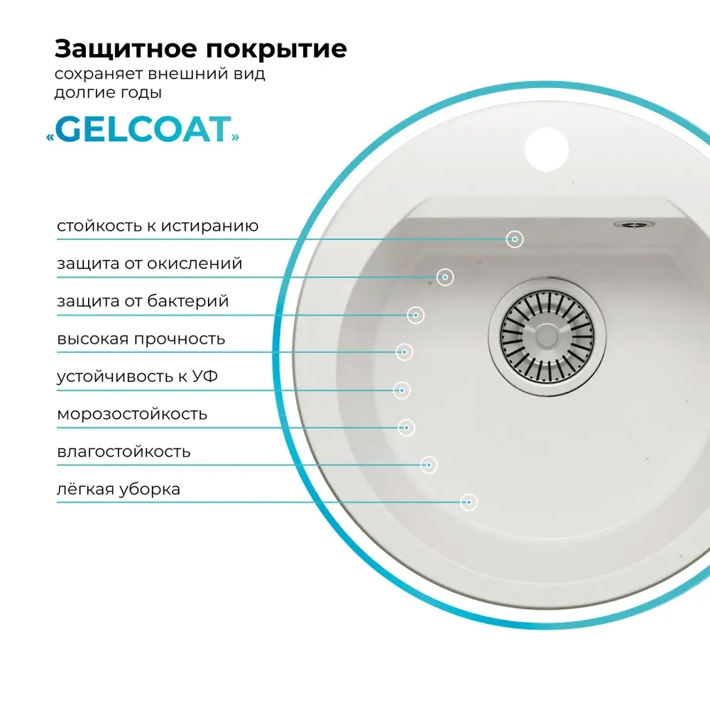 Мойка POLYGRAN ATOL-460 белый хлопок №36, смеситель COLORADO белый №923 (туман)