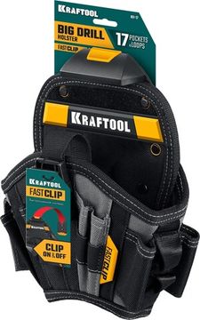 KRAFTOOL KH-17 большая, с быстросъёмным креплением, FastClip, 17 карманов и петель, кобура для шуруповерта (38768)