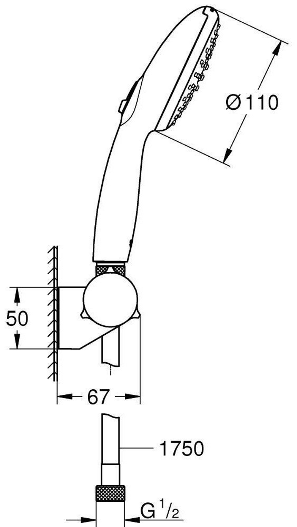 Набор для душа GROHE Tempesta 110, 3 режима струи, 8.5 л/мин, хром (27601003)