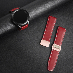 Ремешок из натуральной кожи красного цвета для смарт часов Samsung Galaxy Watch 45 и 46мм (размер крепления 22мм), серия YA Series от Dux Ducis