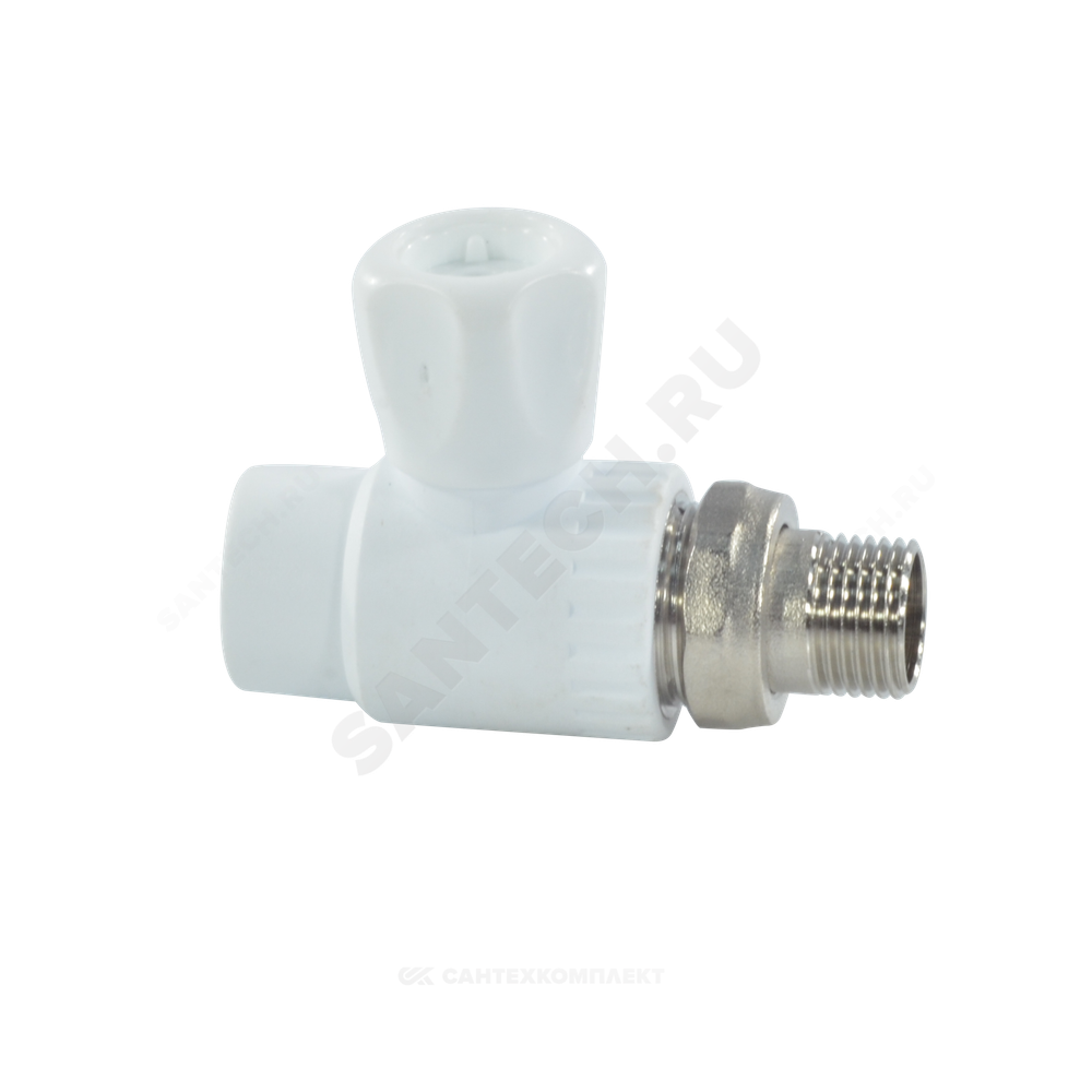 Кран шаровой PP-R белый Дн 25х3/4" НР прямой для радиатора RTP (РосТурПласт) 27861