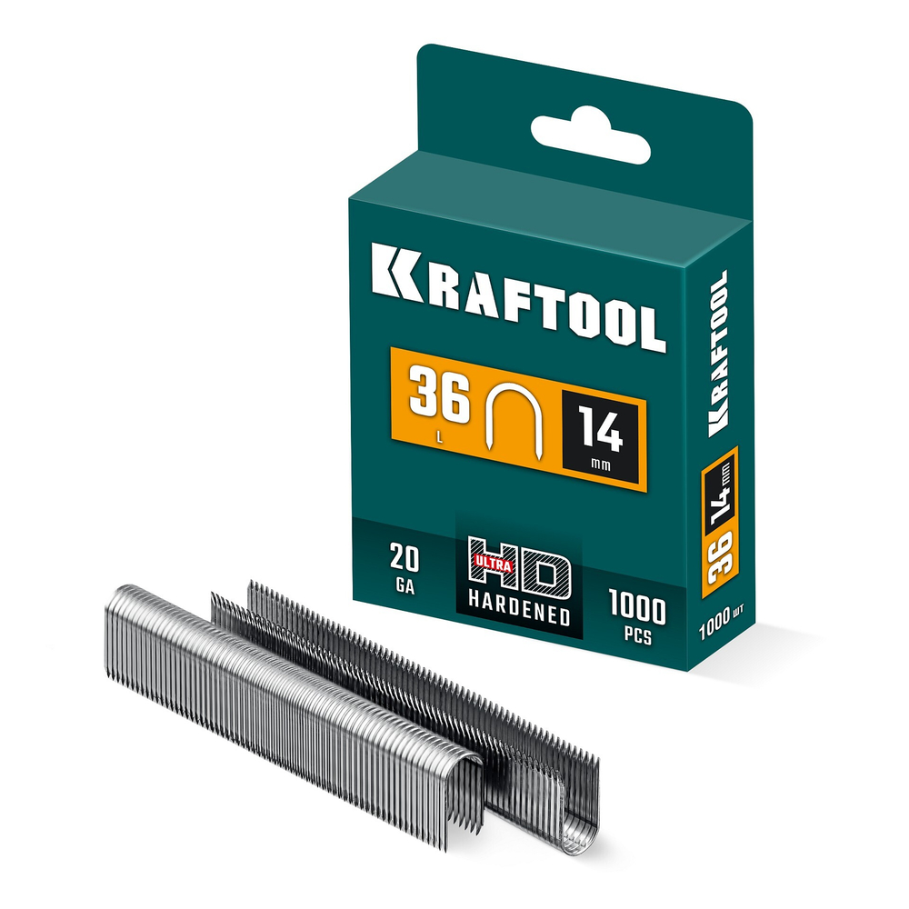 KRAFTOOL тип 36 (L) 14 мм, 1000 мм, калибр 20GA, скобы кабельные для степлера (31636-14)