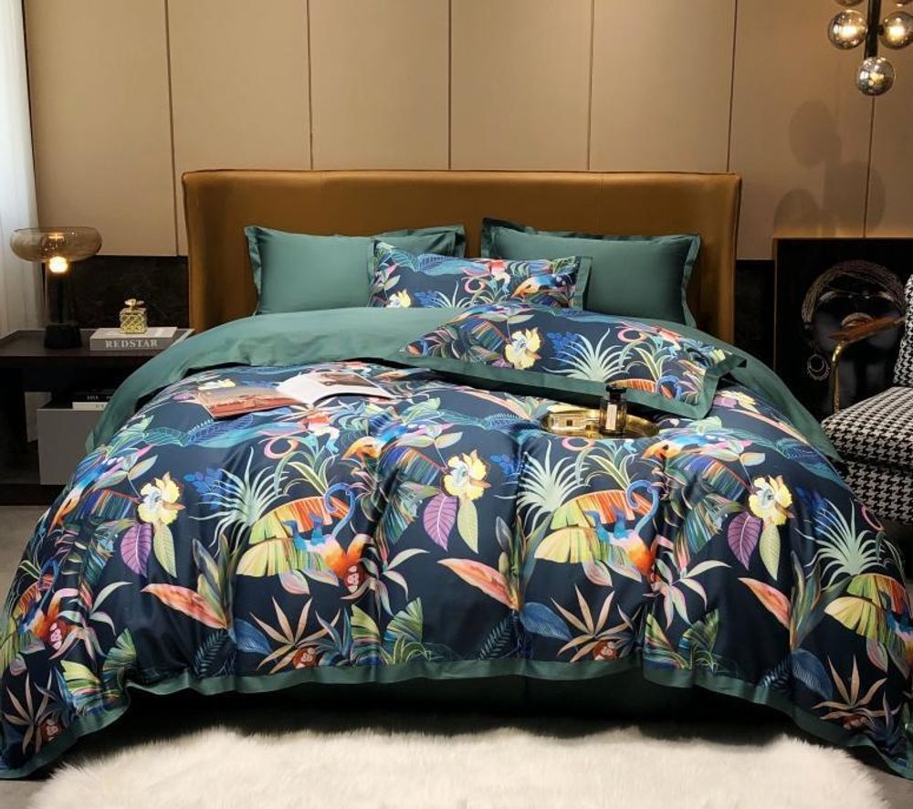 ZEPHYR HOME Двуспалка Египетский хлопок синий лепестки