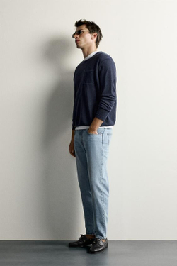 ZARA УКОРОЧЕННЫЕ ДЖИНСЫ SLIM FIT, ГОЛУБОЙ