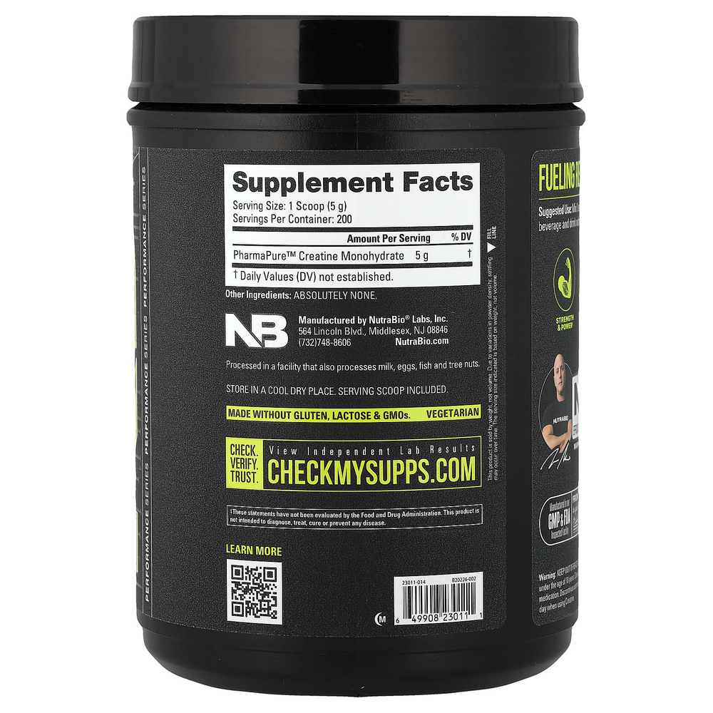 NutraBio, Performance, микронизированный моногидрат креатина, 1000 г (35,3 унции)