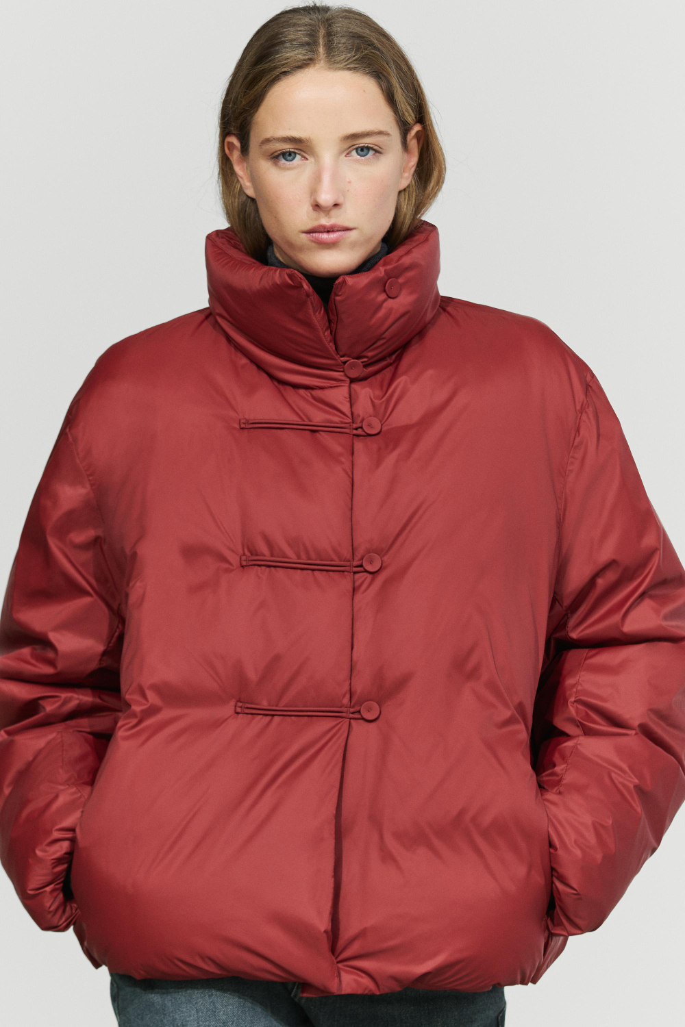 Massimo Dutti Пуховик с застежками-тоггл, темно-розовый