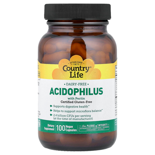 Country Life, Acidophilus с пектином, 100 веганских капсул