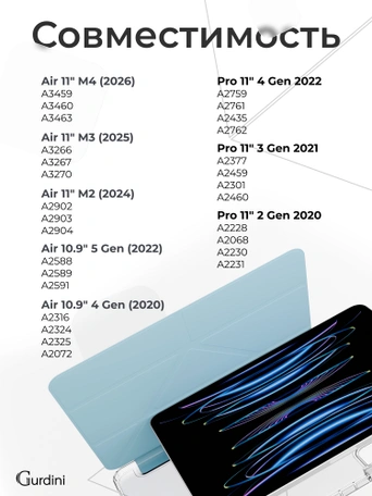 Чехол книжка для Air 4/5/6 (10,9")/iPad Pro 11"(2,3,4 gen) Gurdini Origami Case Голубой