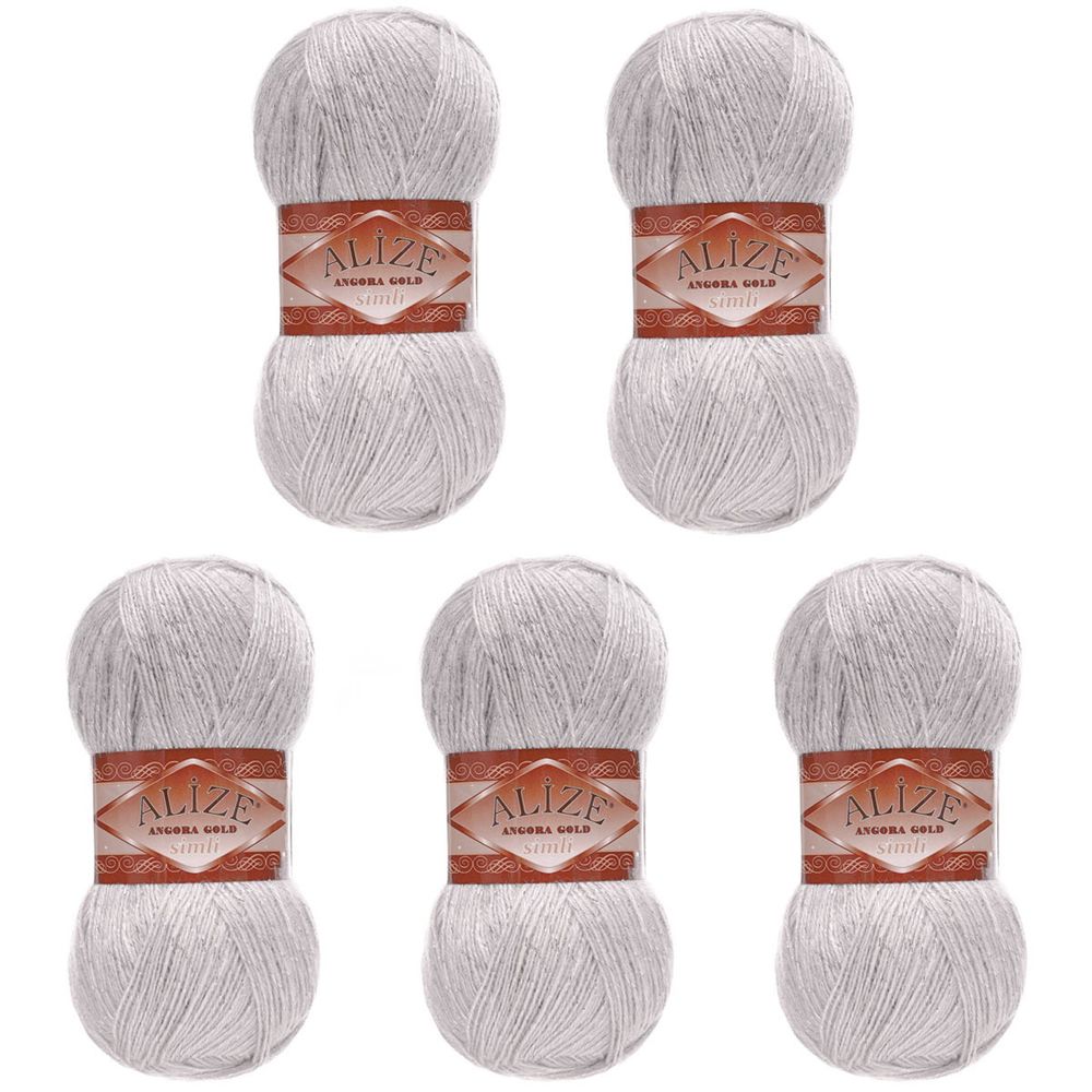 Пряжа Alize (Ализе) Angora Gold Simli / уп.5 мот. по 100 г, 500м, 168 белая зима A