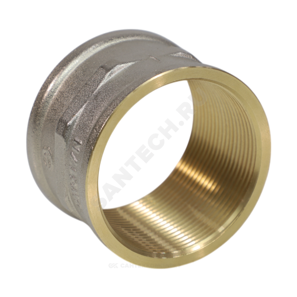 Муфта латунь никель Ду 40 (1 1/2") ВР/ВР 9018 ГОСТ 32585-2013 Aquasfera 9018-05