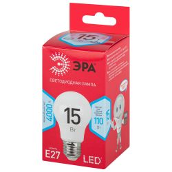 Лампа светодиодная ЭРА RED LINE LED A60-15W-840-E27 R 15Вт груша нейтральный белый свет Е27 | Лампы cветодиодные Груша (A)