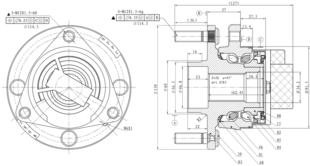 Ступица передняя в сборе L=R CHEVROLET Epica GANZ GIK05049