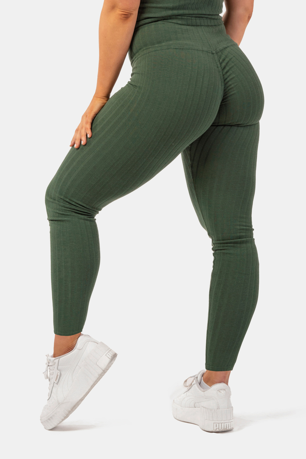 Леггинсы ORGANIC COTTON RIBBED HIGH-WAIST LEGGINGS 405 Зеленые