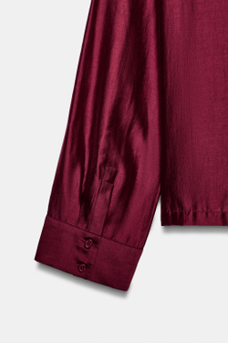 ZARA АТЛАСНАЯ РУБАШКА С ЗАСТЕЖКОЙ НА ПЕТЛИ ZW COLLECTION, БУРГУНДИ