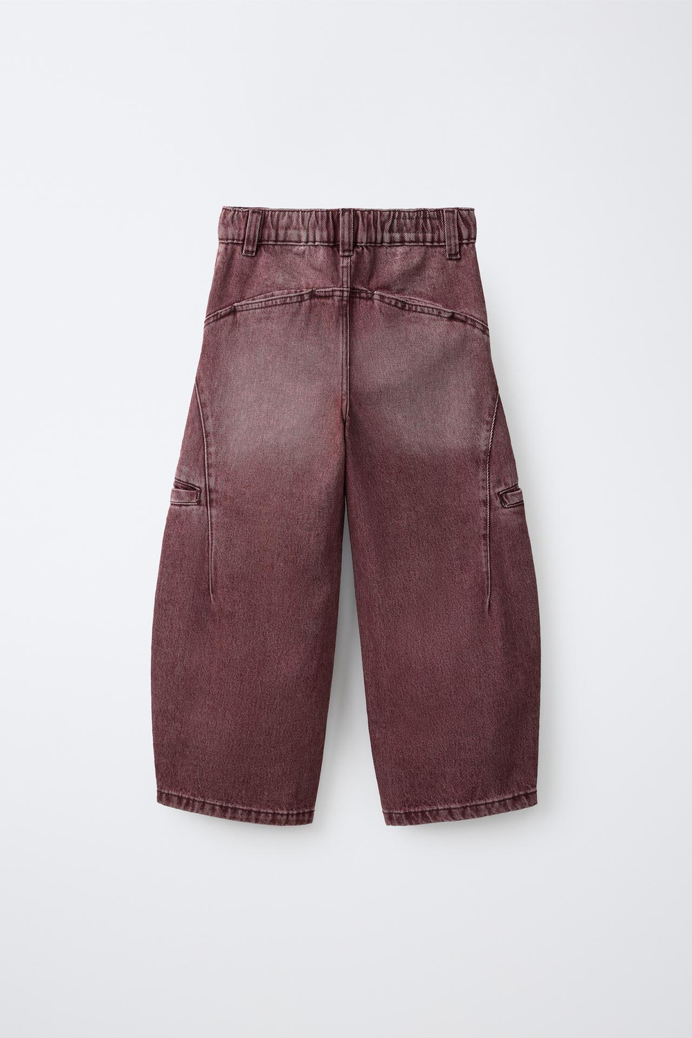 ZARA БРЮКИ BARREL КАРГО С НАШИВКОЙ, БАКЛАЖАННЫЙ