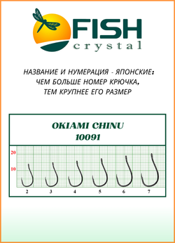 Крючок рыболовный Fish Crystal OKIAMI CHINU-RING-2BH 10091 с бородкой и ушком №2 (5 упаковок)