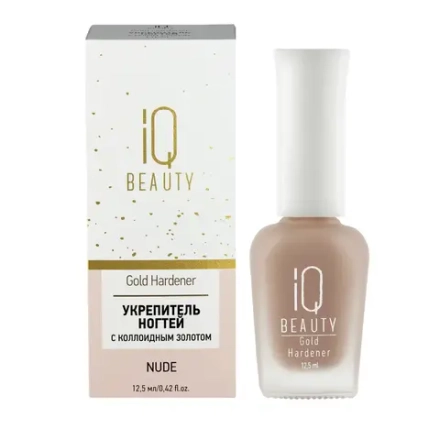 IQ Beauty Укрепитель для ослабленных и ломких ногтей с коллоидным золотом Gold Hardener, 12,5 мл Бежевый с золотистым мерцанием