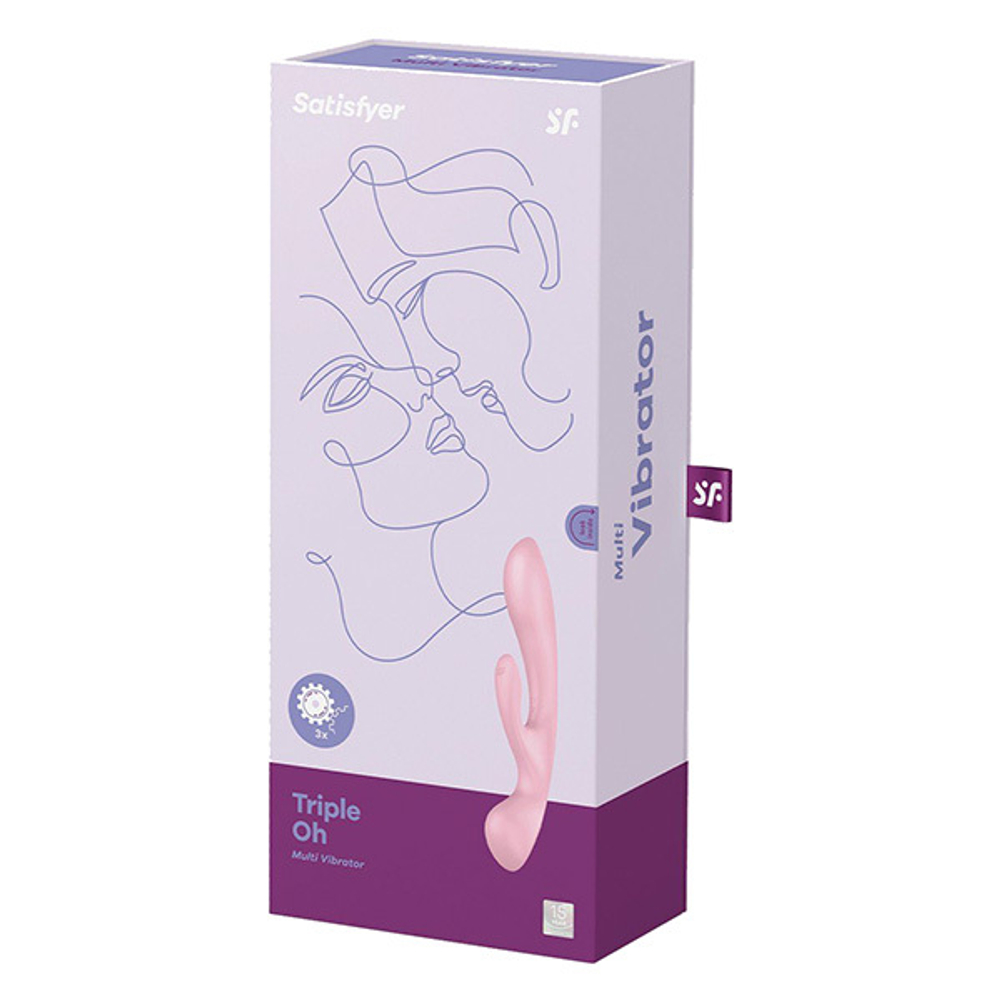 Розовый двусторонний вибратор-кролик 13см Satisfyer Triple Oh