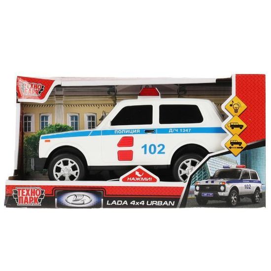 Машина пластик свет-звук LADA 4x4 URBAN ПОЛИЦИЯ 19,5 см, 2 кноп, инер, кор. Технопарк