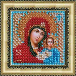 Тема: Религия, иконы, святые¶Техника: Вышивание бисером¶Размер: 6,5х6,5см (в рамке 9х9 см)¶Основа: Т